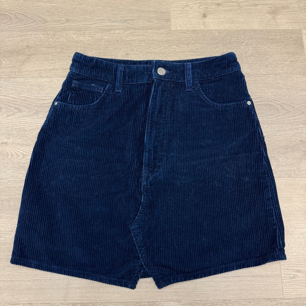 Zara TRF Corduroy Mini Skirt Womens XS 24 Navy Blue High Waisted
